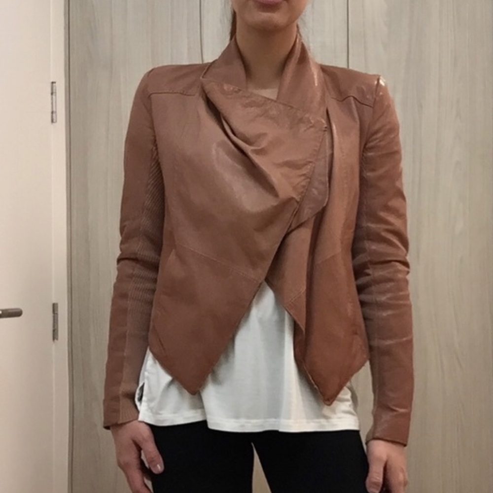 BCBG tan leather jacket xs